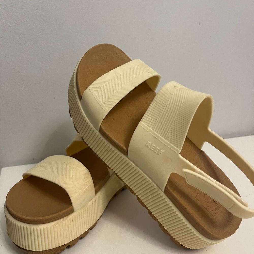 Reef Cream Platform Slide Sandals